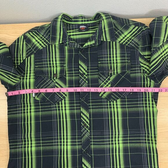 Y2k No Fear Flannel Shirt Mens Size L Button Up Monster Green Skater Grunge - Picture 7 of 11